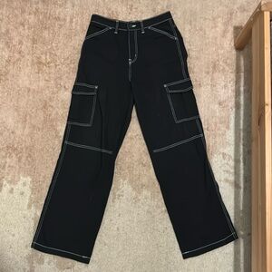 Divided Black Jeans with White Stitching